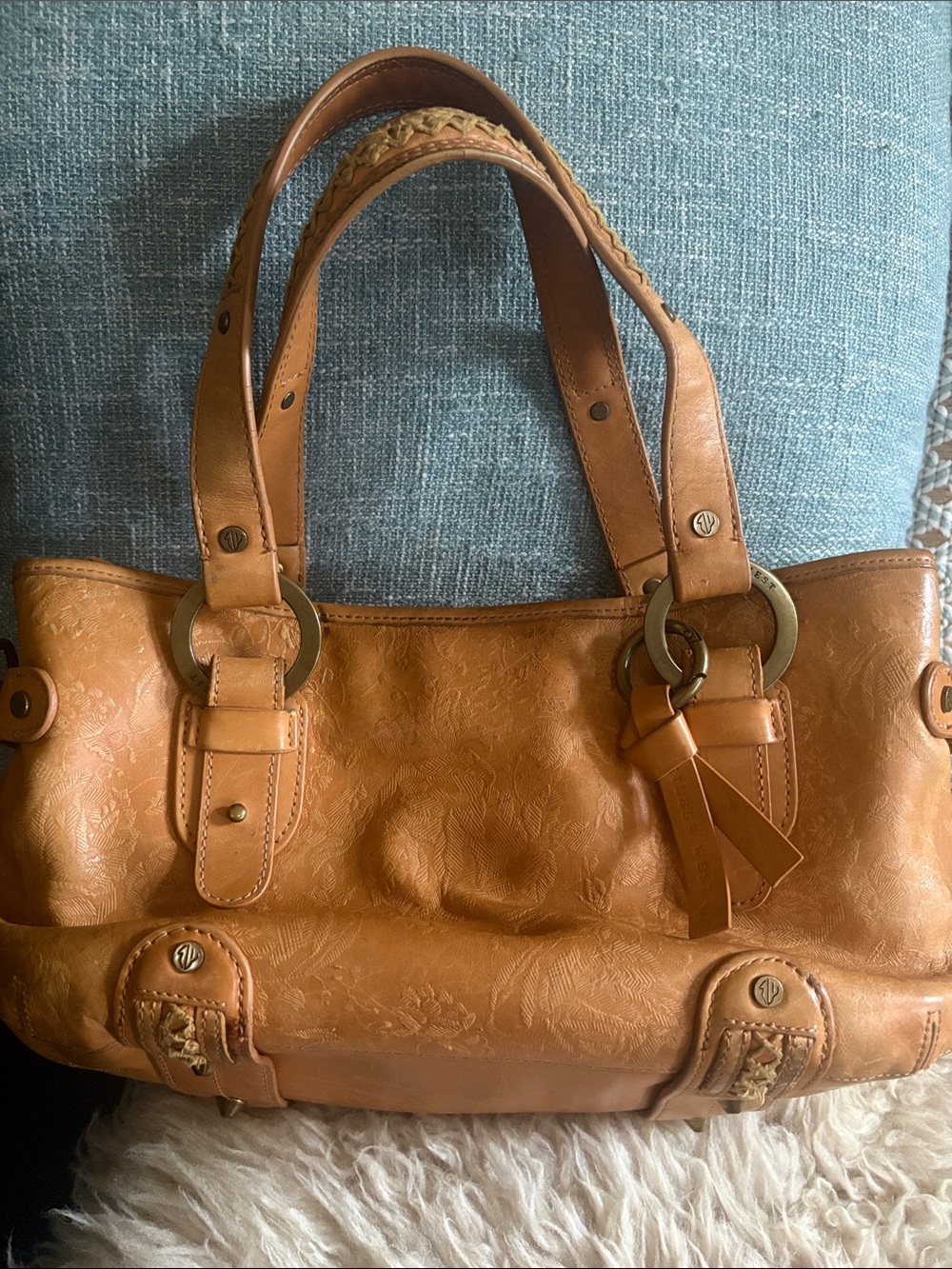 Vintage Eileen West Tan Leather Tote Handbag